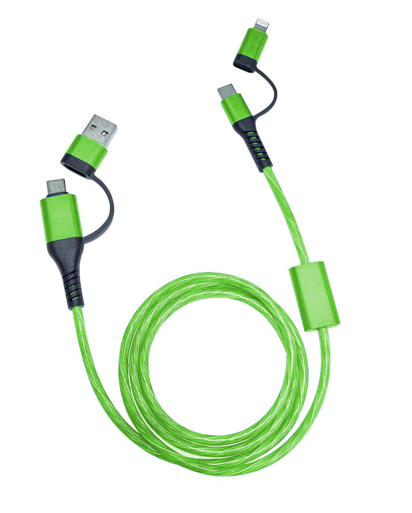 ALU FLOW LED 4 in 1 Schnelladekabel - Grün mit LED grün