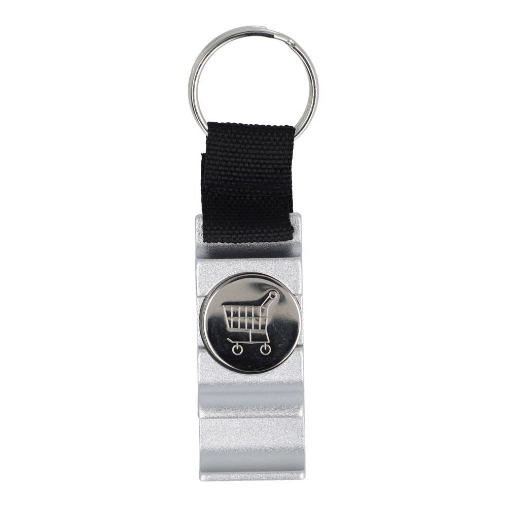 3-in-1-Flaschenöffner-Schlüsselanhänger-Einkaufswagenchip - Silber