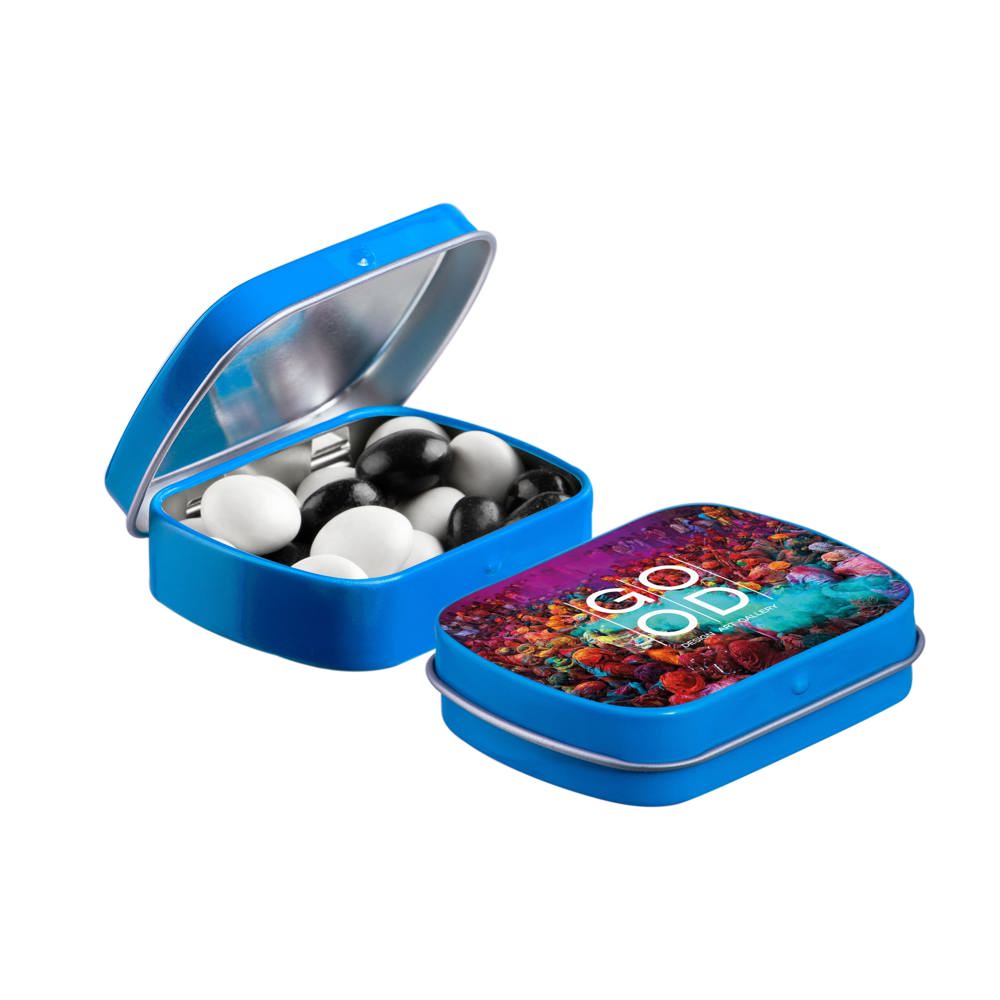 Mini Klappdeckeldose mit Süßigkeiten - Kobalt