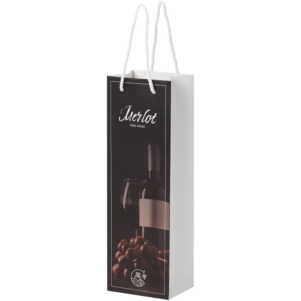 Handgefertigte 170 g/m² Weinflaschentüte aus Integra-Papier mit Kunststoff Kordelgriffen – 12 × 9 × 37 cm