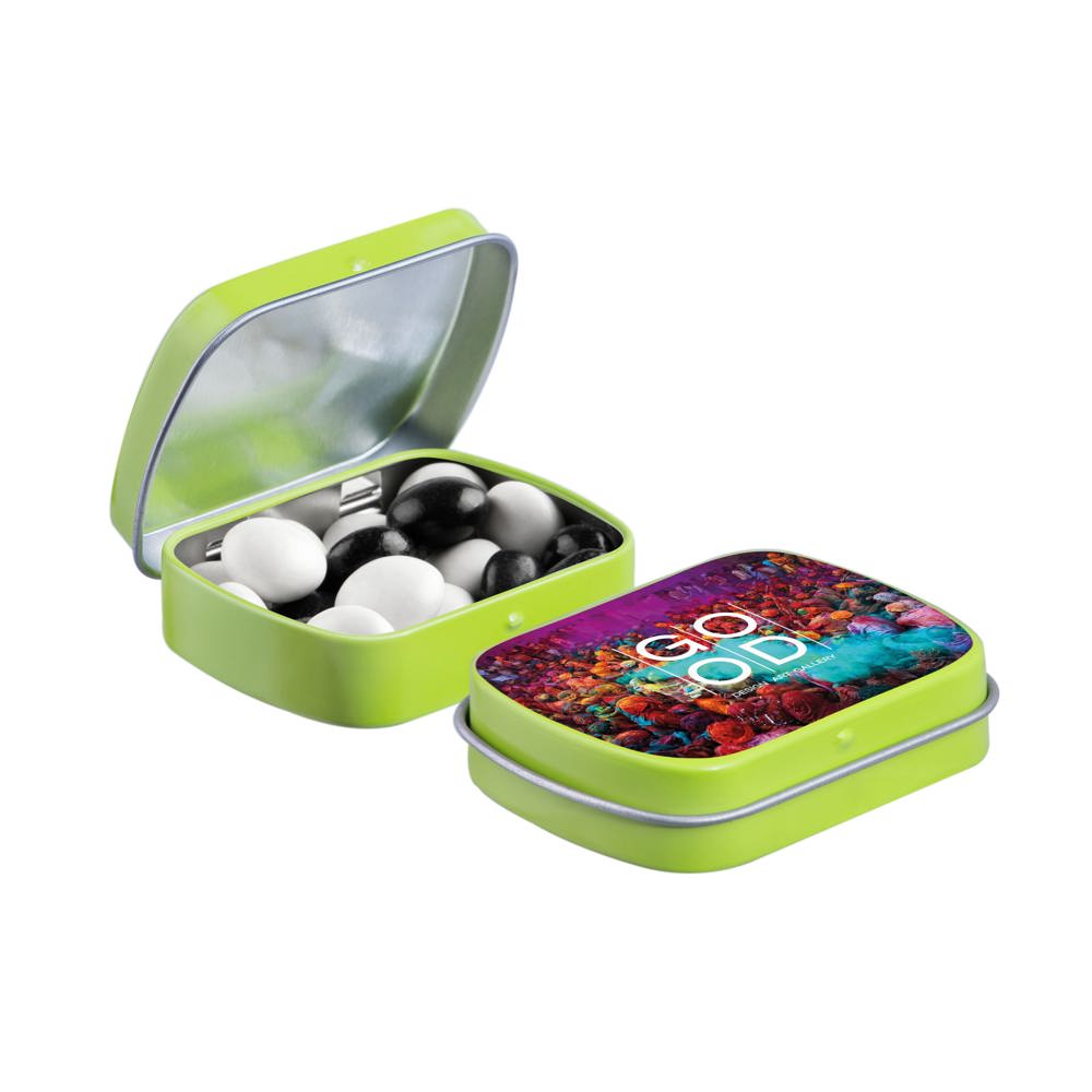 Mini Klappdeckeldose mit Süßigkeiten - limettengrün