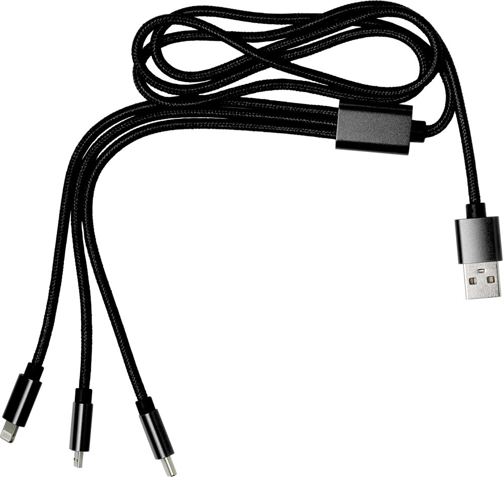 3-in-1 Ladekabel aus Nylon Felix - Schwarz