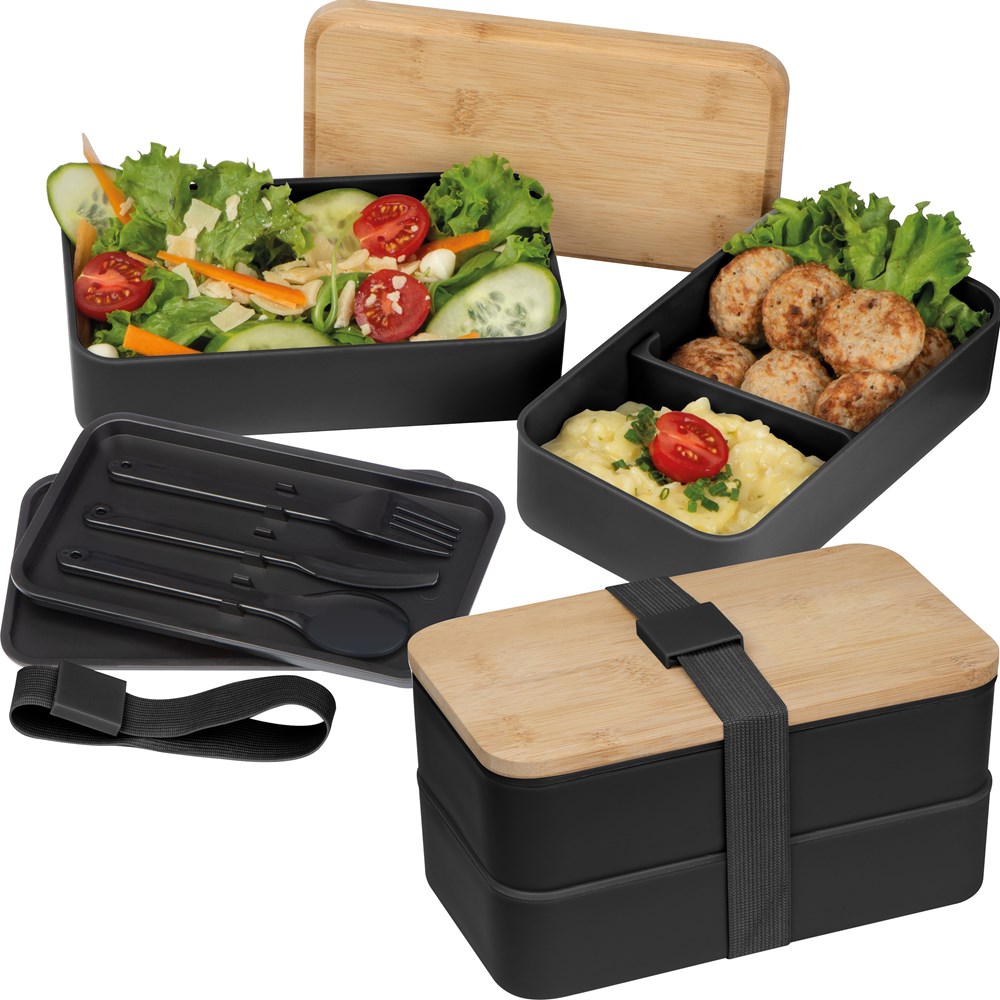 2 stöckige Lunchbox aus Kunststoff und Bambus SALVATORE - Schwarz