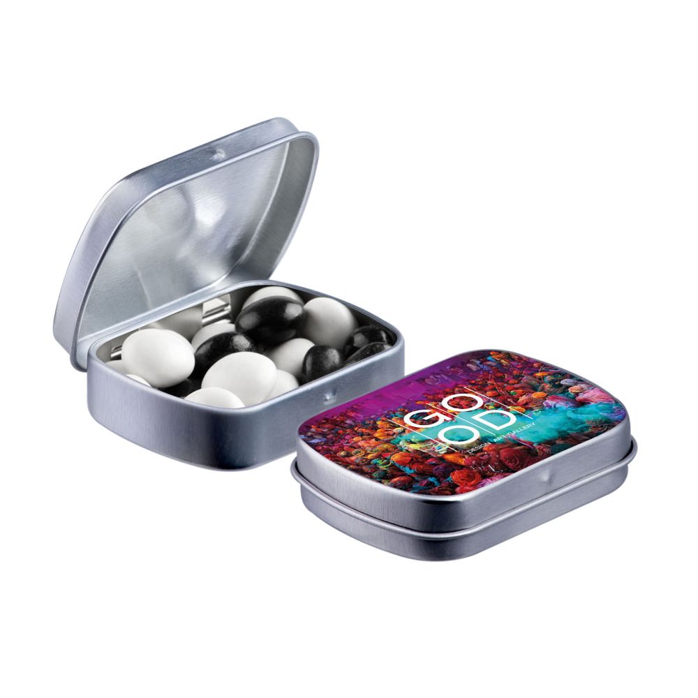 Mini Klappdeckeldose mit Süßigkeiten - Silber