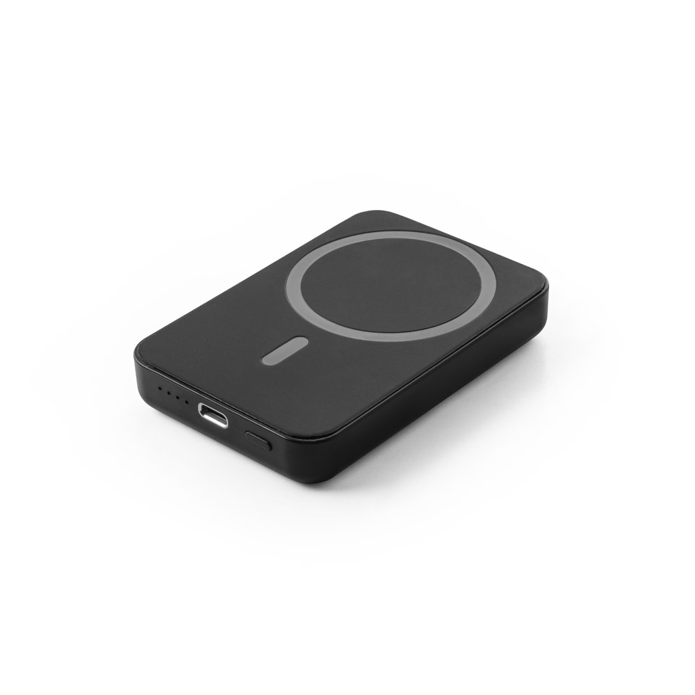 AMPERE 5. Magnetische Powerbank mit 5'000 mAh und superschnellem kabellosem Ladegerät (15 W) aus Recyceltes ABS (100% rABS) - Schwarz