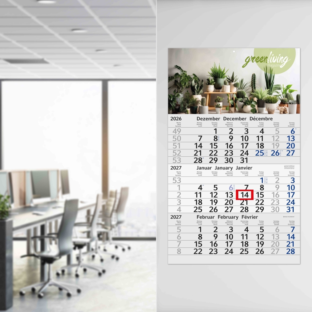 3-Monatskalender Einblatt Budget 3 RECYCLING, blau
