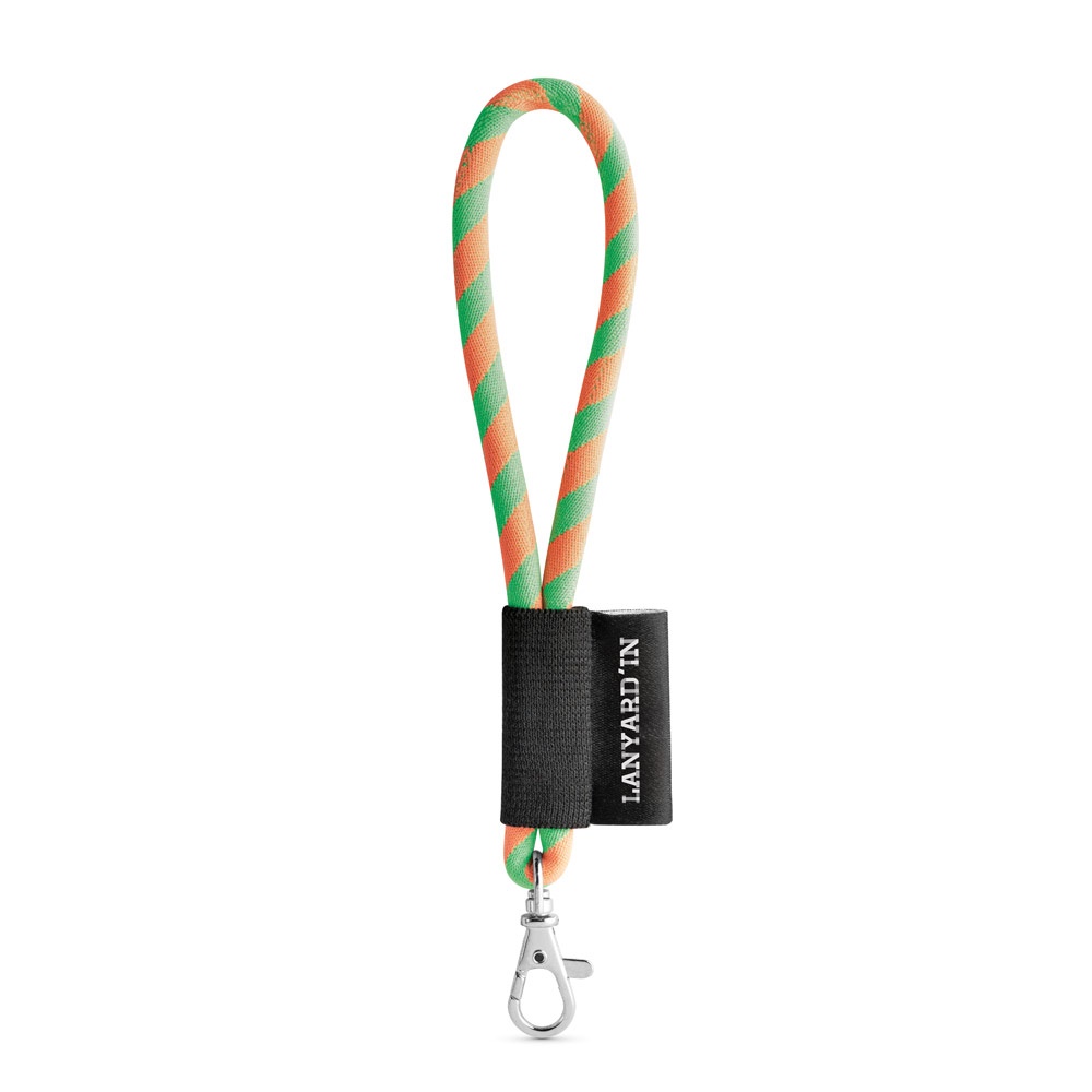 75090. SET Lanyard TUBE Short (Ø 7 mm) mit 9 mm Schnapperkarabiner - Grün Hexachrome, Orange