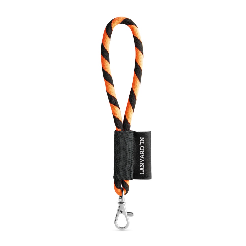 75090. SET Lanyard TUBE Short (Ø 7 mm) mit 9 mm Schnapperkarabiner - schwarz, orange