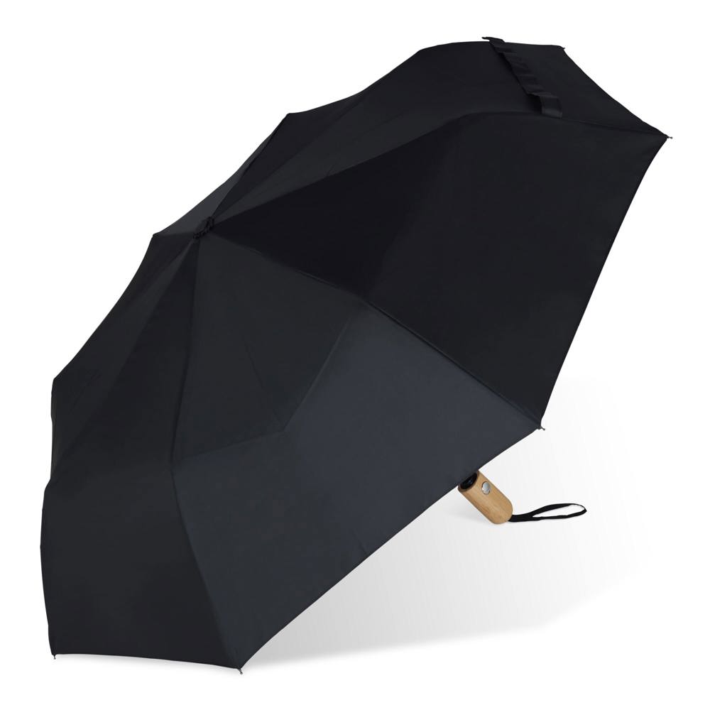 21” faltbarer Regenschirm aus R-PET -Material mit Automatiköffnung - Schwarz