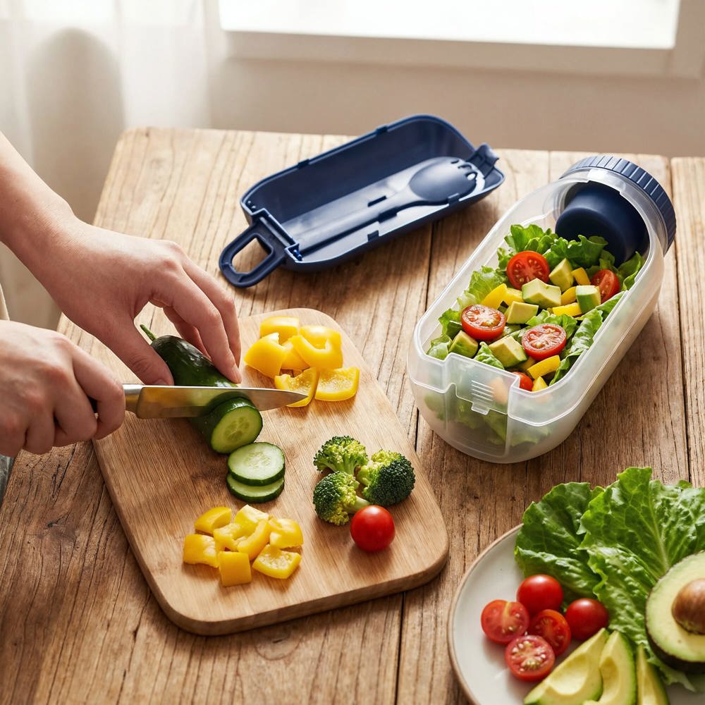 All-in-One-Lunchbox mit Soßenfach und Löffel-Gabel