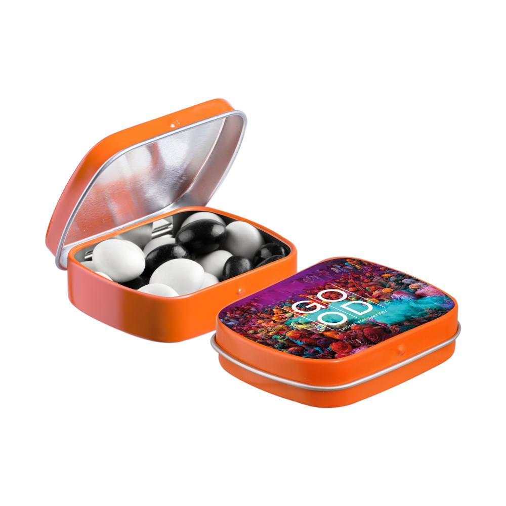 Mini Klappdeckeldose mit Süßigkeiten - Orange